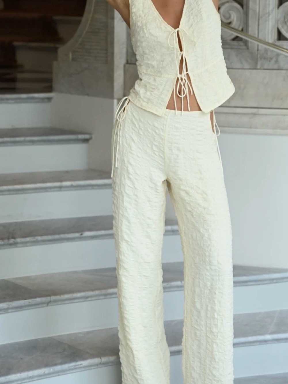 Women's Cream Textured Matching Set